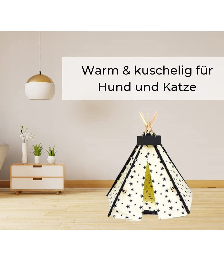 Tenda Per Cani Gatti Animali Domestici Tepee Cuscino Cestino Lavabile 60x60x90cm         