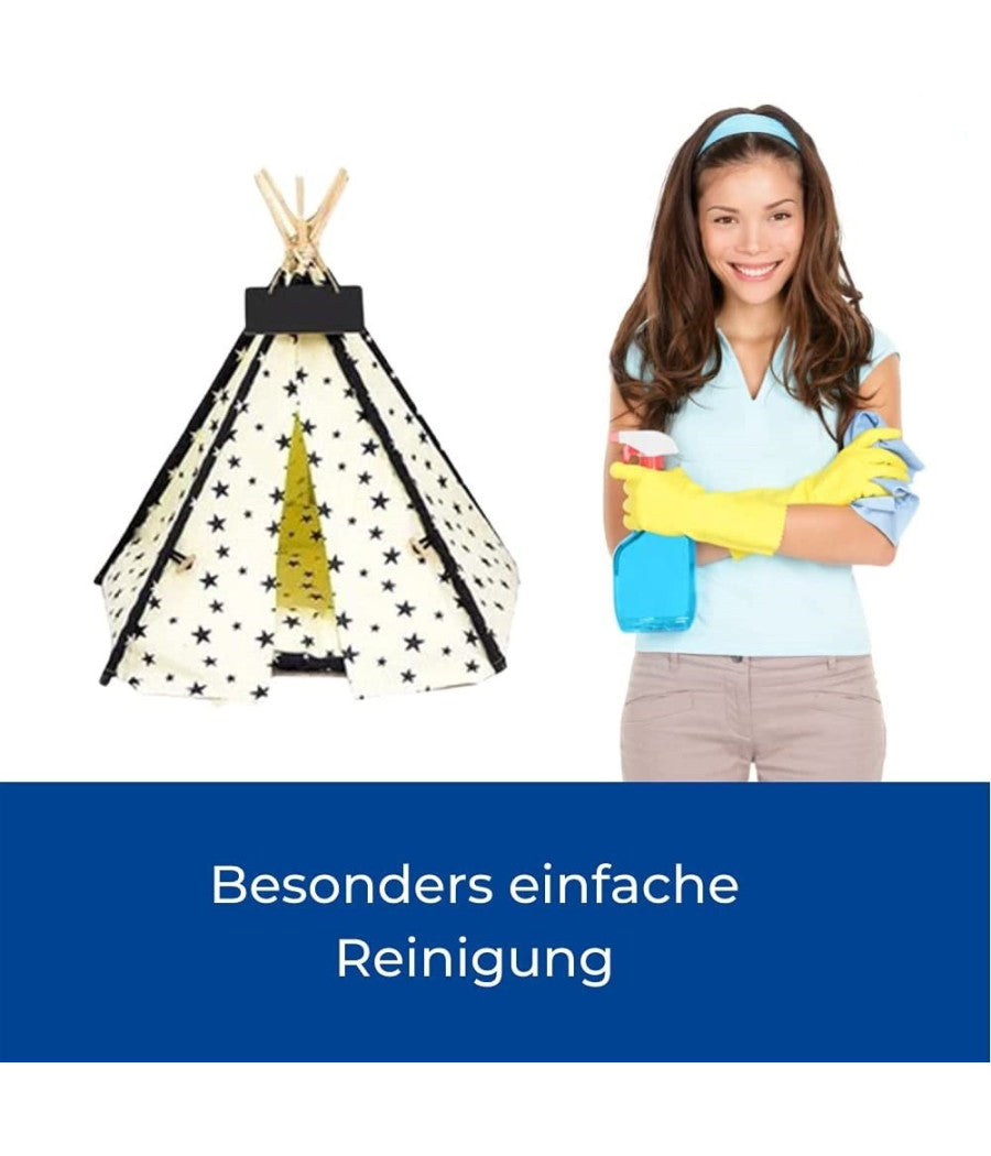 Tenda Per Cani Gatti Animali Domestici Tepee Cuscino Cestino Lavabile 60x60x90cm         