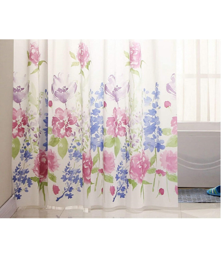 Tenda Per Doccia Bagno Stampa Garden Fiori Floreale 180x200cm Con 12 Ganci 87569         