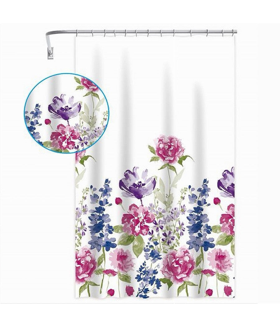 Tenda Per Doccia Bagno Stampa Garden Fiori Floreale 180x200cm Con 12 Ganci 87569         