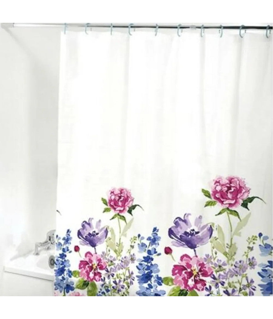 Tenda Per Doccia Bagno Stampa Garden Fiori Floreale 180x200cm Con 12 Ganci 87569         