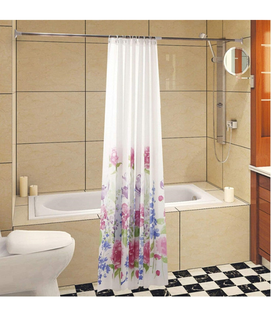 Tenda Per Doccia Bagno Stampa Garden Fiori Floreale 180x200cm Con 12 Ganci 87569         