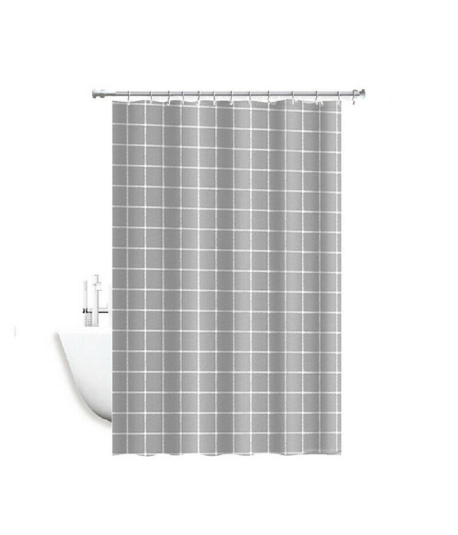 Tenda Per Doccia Impermeabile Tessuto Pvc 12 Ganci In Plastica Quadri 180x200cm         