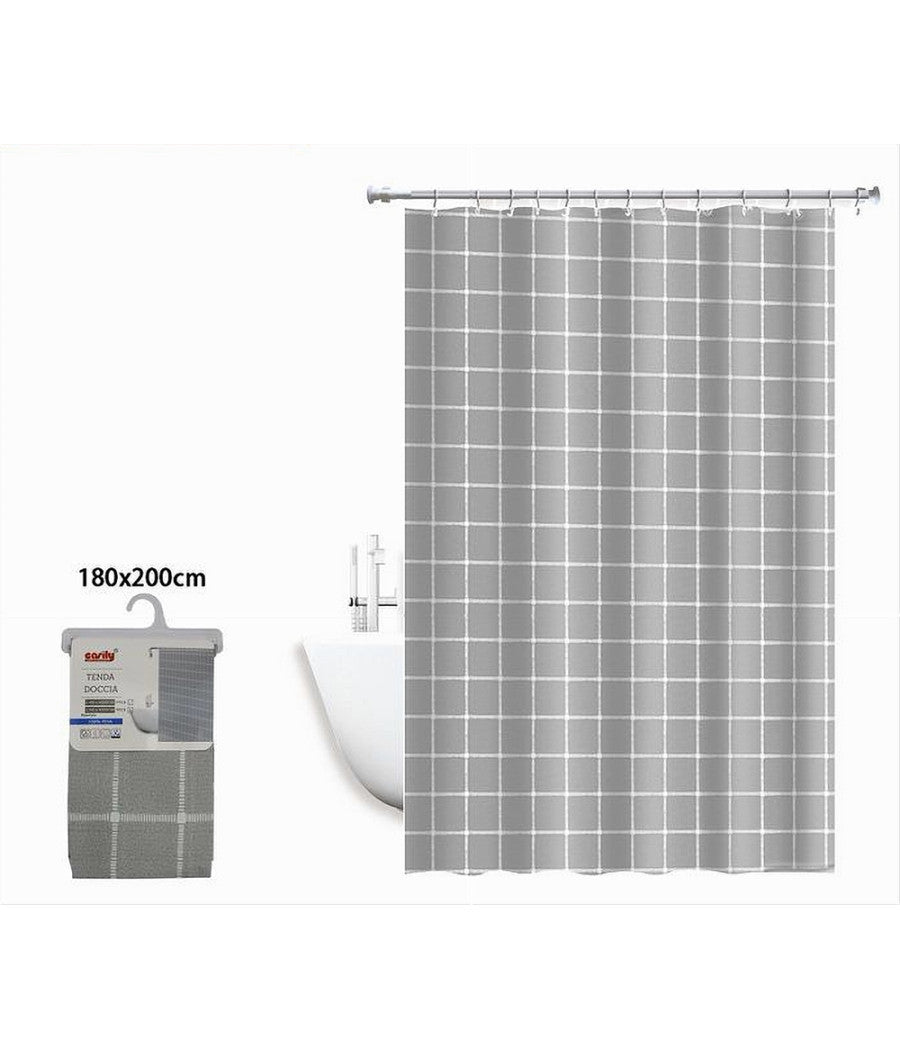 Tenda Per Doccia Impermeabile Tessuto Pvc 12 Ganci In Plastica Quadri 180x200cm         