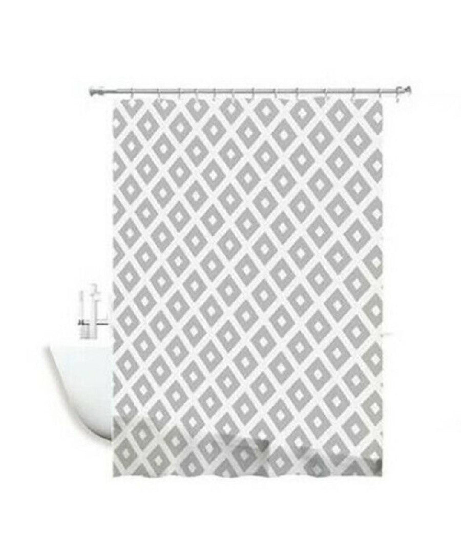 Tenda Per Doccia Impermeabile Tessuto Pvc 12 Ganci In Plastica Rombi 180x200cm         