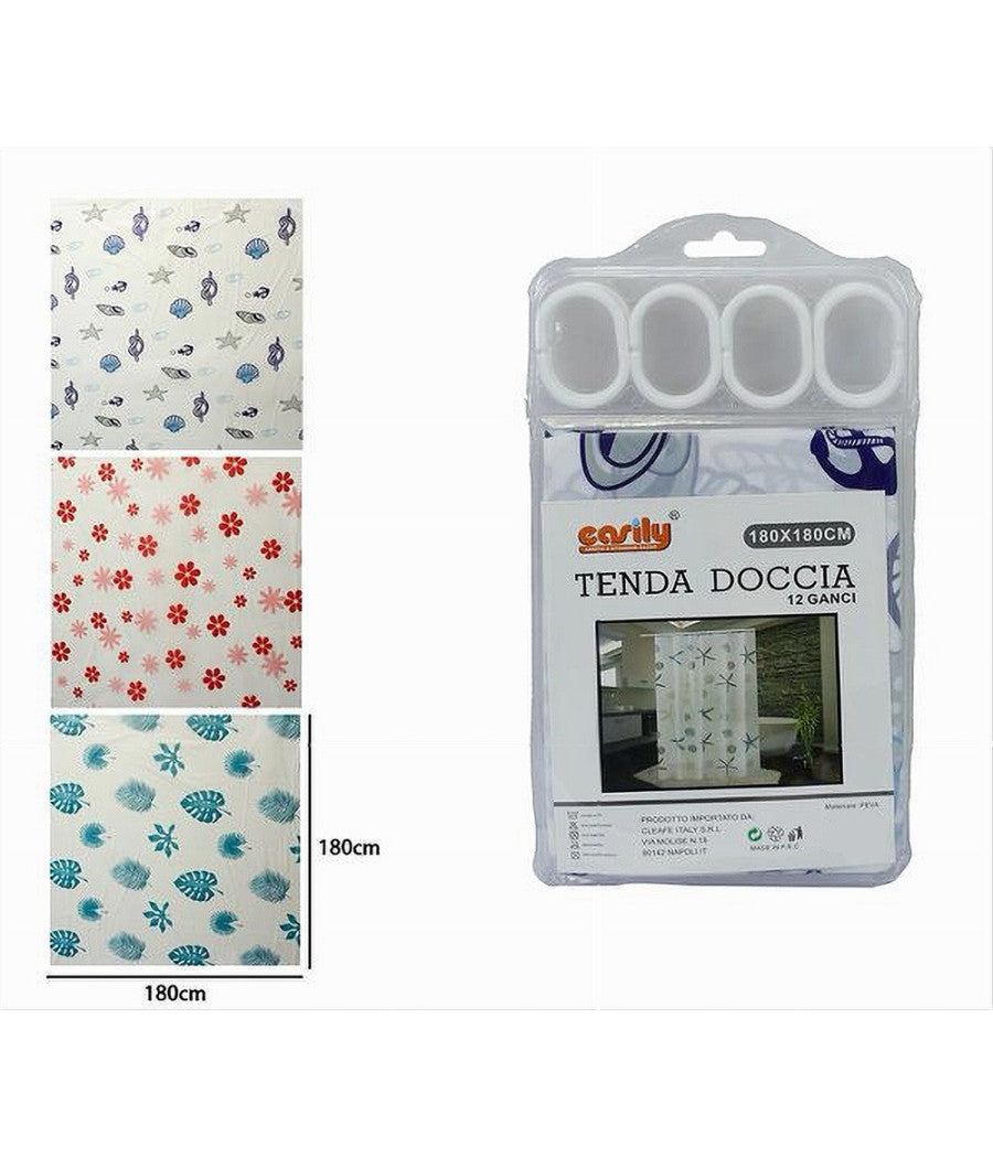 Tenda Per Doccia Varie Fantasie Impermeabile 180x180cm Con 12 Anelli Bagno 59825         