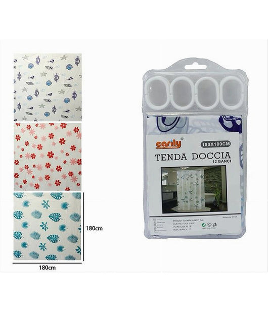 Tenda Per Doccia Varie Fantasie Impermeabile 180x180cm Con 12 Anelli Bagno 59825         
