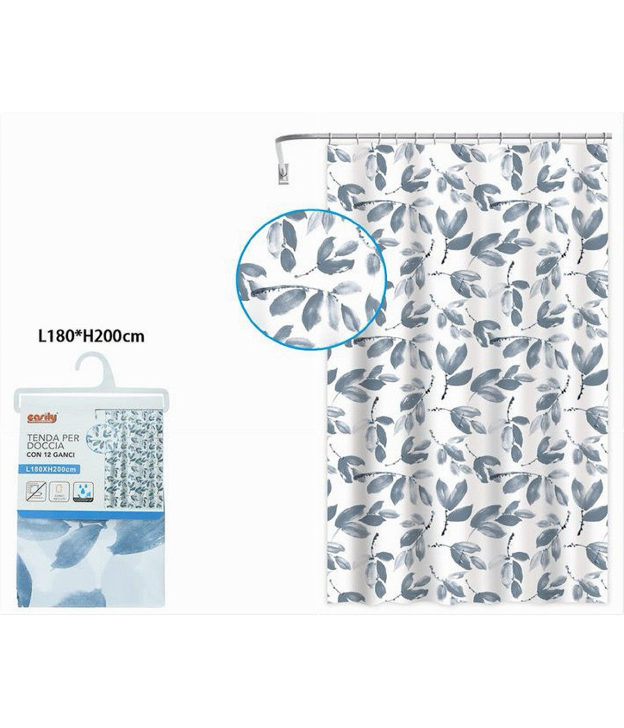 Tenda Per Doccia Vasca Bagno Con 12 Ganci Motivo Rametti Foglie 180x200 Cm 87577         