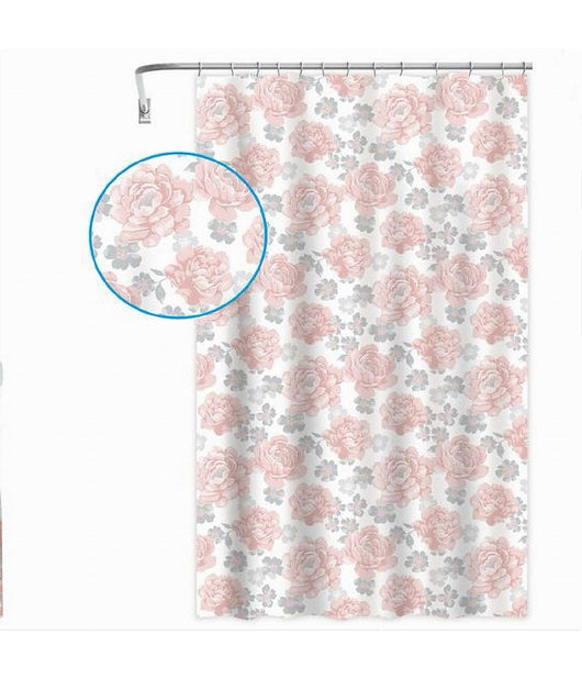 Tenda Per Doccia Vasca Da Bagno 12 Ganci Stampa Fiori Rosa Grigi 240x200cm 87576         