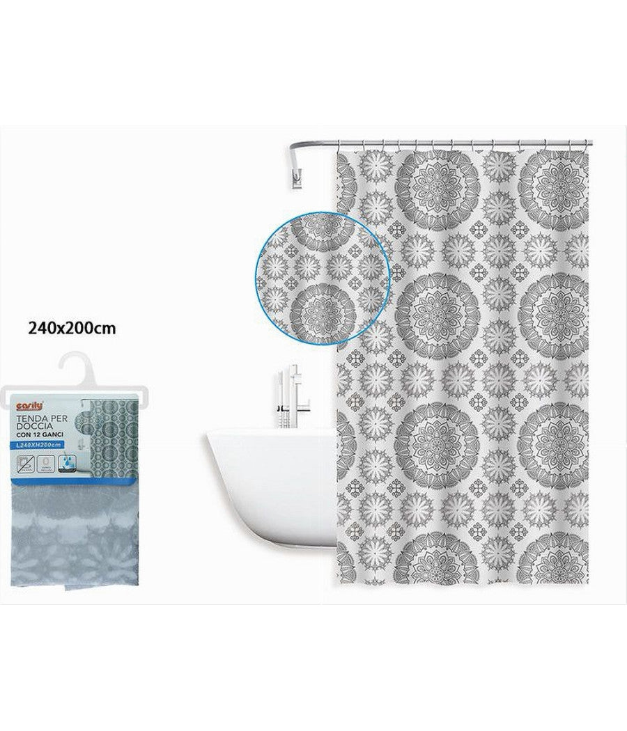 Tenda Per Doccia Vasca Da Bagno Design A Mandala 240x200 Cm Con 12 Anelli 87590         