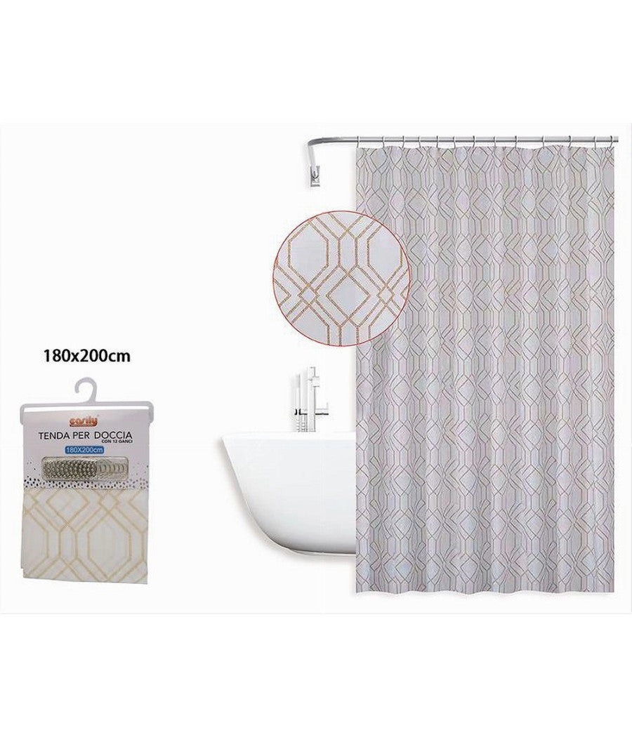 Tenda Per Doccia Vasca Da Bagno Design Geometrico 180x200cm Con 12 Anelli 87095         