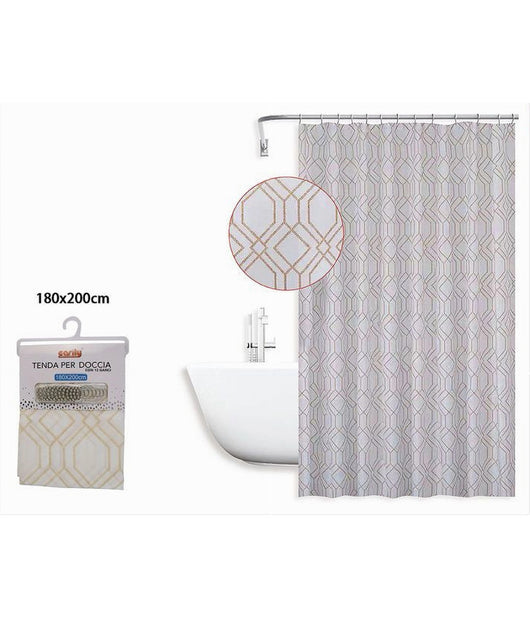 Tenda Per Doccia Vasca Da Bagno Design Geometrico 180x200cm Con 12 Anelli 87095         