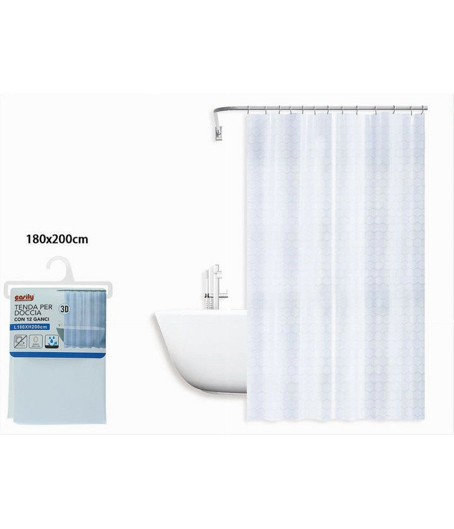 Tenda Per Doccia Vasca Da Bagno Effetto 3d A Nido D'ape 180x200cm 12 Ganci 87601         