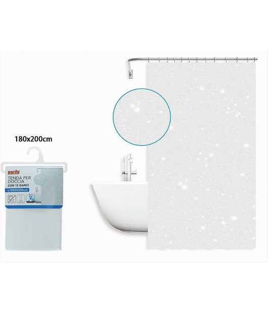Tenda Per Doccia Vasca Da Bagno Galassia Bianca 180 X 200 Cm Con 12 Anelli 87585         