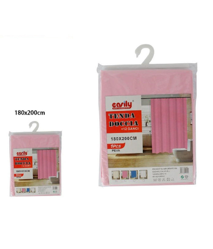 Tenda Per Doccia Vasca Da Bagno Impermeabile Peva 12 Ganci Rosa 180x200cm 52145         