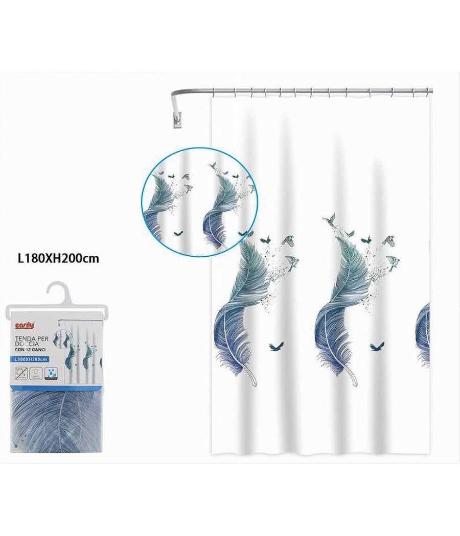 Tenda Per Doccia Vasca Da Bagno Peva 12 Ganci Decorata Con Piume 180x200cm 87571         
