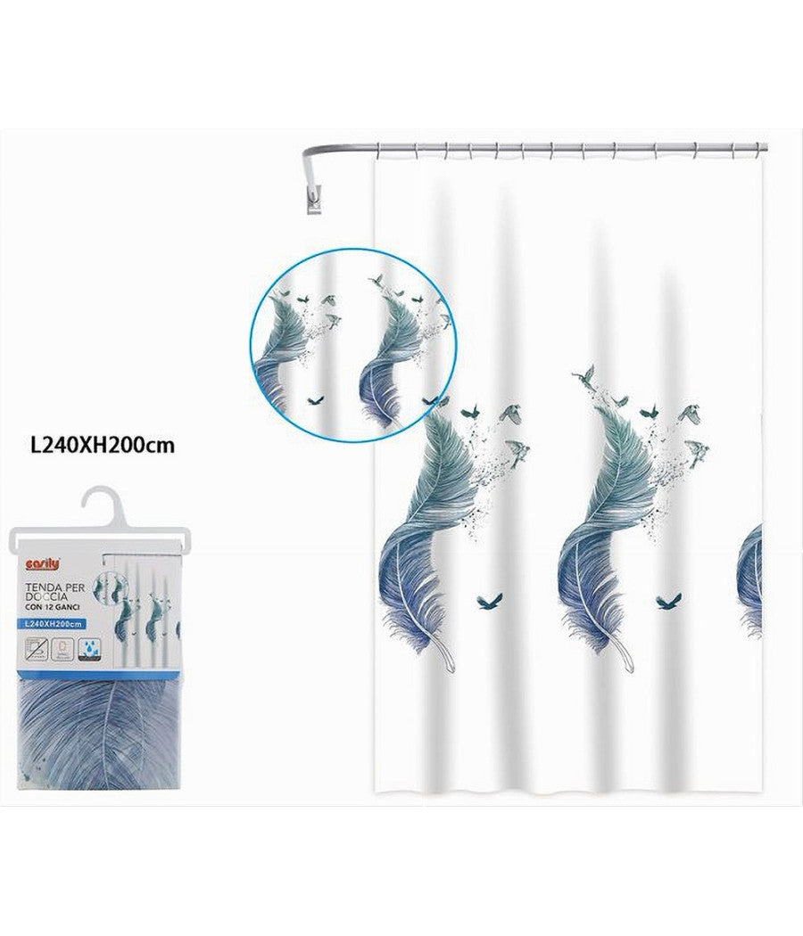 Tenda Per Doccia Vasca Da Bagno Peva 12 Ganci Decorata Con Piume 240x200cm 87572         