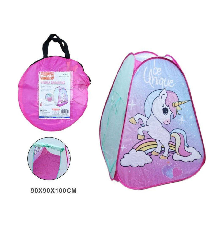 Tenda Ripiegabile Rosa Unicorno Capanna Bambini Arredo Cameretta 90x90x100 Cm         