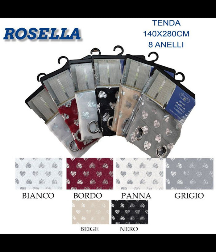 Tenda Rosella Cuori Pannello Singolo 8 Borchie Porta Finestra Bastone 140x280 Cm         