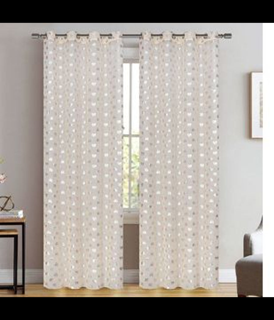 Tenda Rosella Cuori Pannello Singolo 8 Borchie Porta Finestra Bastone 140x280 Cm         