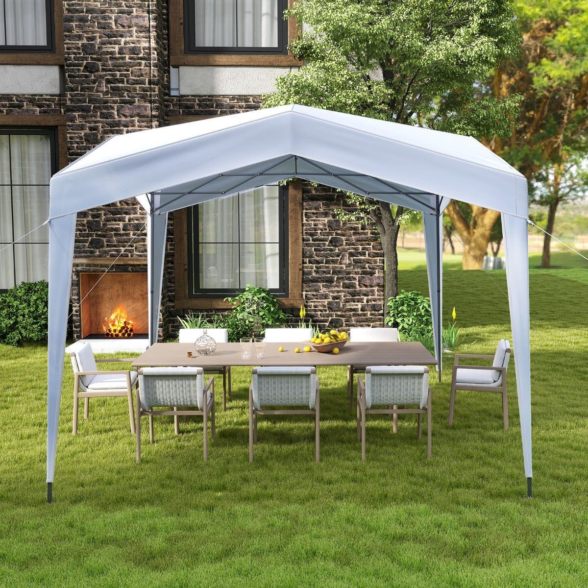 Tenda a gazebo 302 x 302 cm pop-up con borsa con ruote ripiegabile per esterno, Tenda a gazebo rifugio da spiaggia Bianco-Gazebo