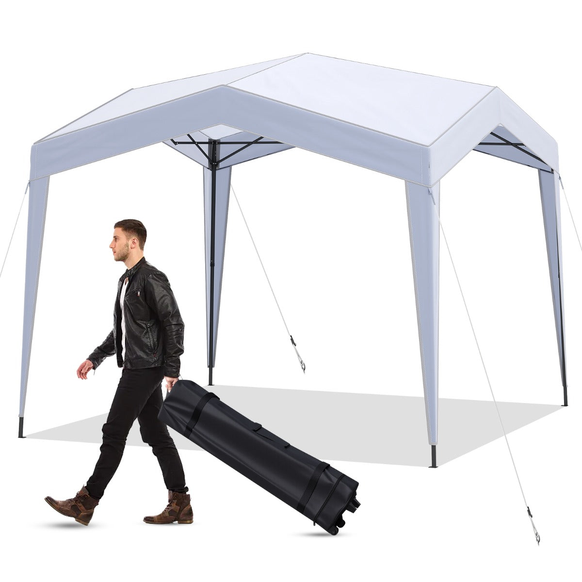 Tenda a gazebo 302 x 302 cm pop-up con borsa con ruote ripiegabile per esterno, Tenda a gazebo rifugio da spiaggia Bianco-Gazebo