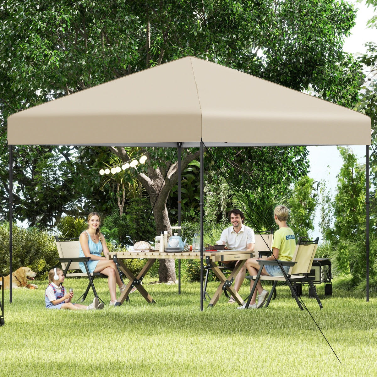 Tenda per eventi sportivi facile da montare per esterno da trasporto, Tenda a gazebo pop-up 295 x 295 cm con borsa Beige-Tende parasole