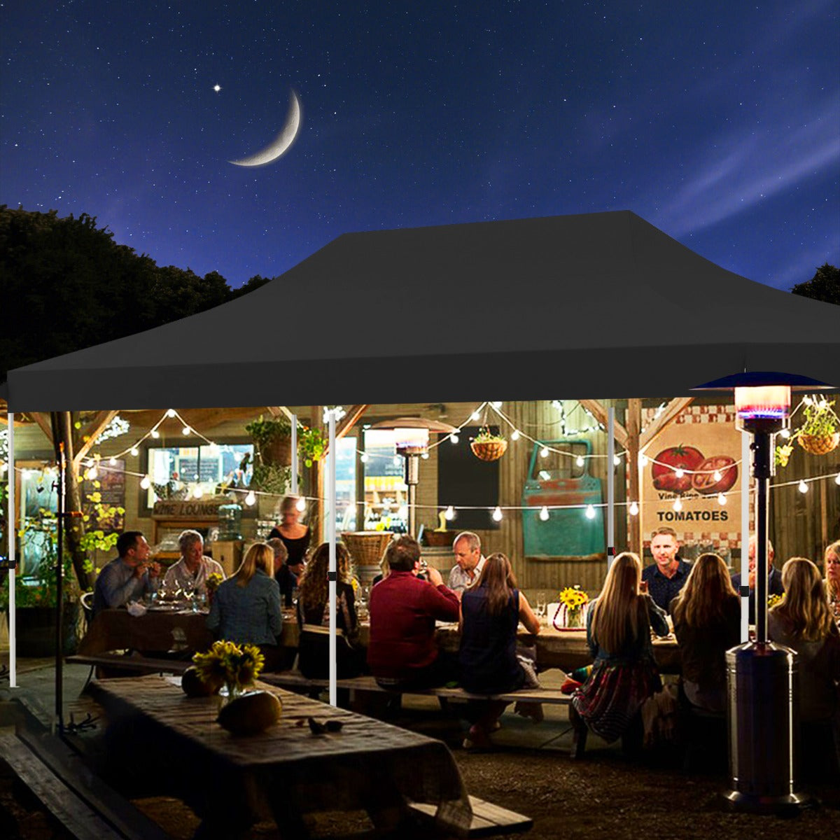 Tenda a scomparsa 3x6m con 6 pareti laterali rimovibili borsa da trasporto, Tenda gazebo pieghevole per feste Nero-Gazebo