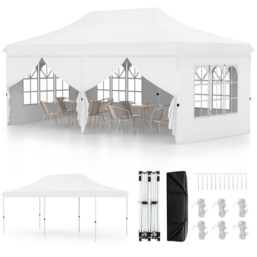 Tenda a scomparsa 3x6m con 6 pareti laterali rimovibili borsa da trasporto, Tenda gazebo pieghevole per feste Bianco-Gazebo