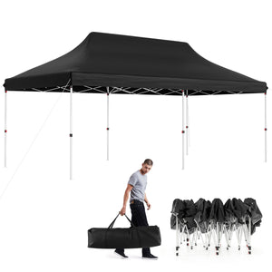 Tenda a scomparsa 3x6m pieghevole impermeabile con borsa per trasporto, Tenda per festa con protezione solare Nero-Gazebo