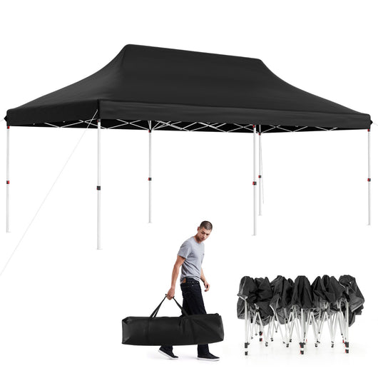 Tenda a scomparsa 3x6m pieghevole impermeabile con borsa per trasporto, Tenda per festa con protezione solare Nero-Gazebo