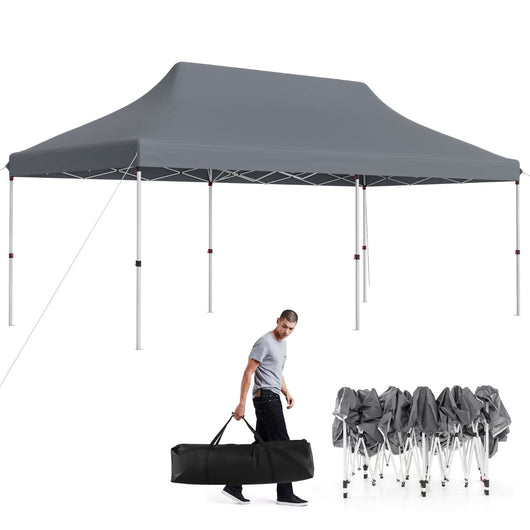 Tenda a scomparsa 3x6m pieghevole impermeabile con borsa per trasporto, Tenda per festa con protezione solare Grigio-Gazebo