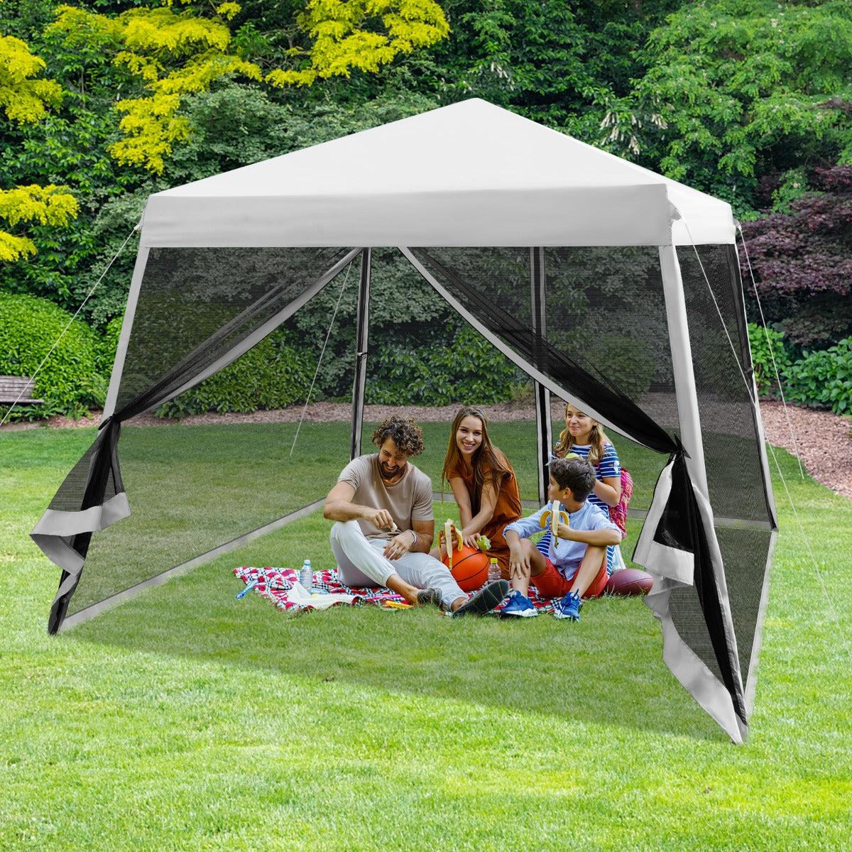 Tenda a tettoia con gambe inclinate pareti laterali in rete borsa a rullo, Gazebo altezza regolabile 3x3m Grigio-Gazebo