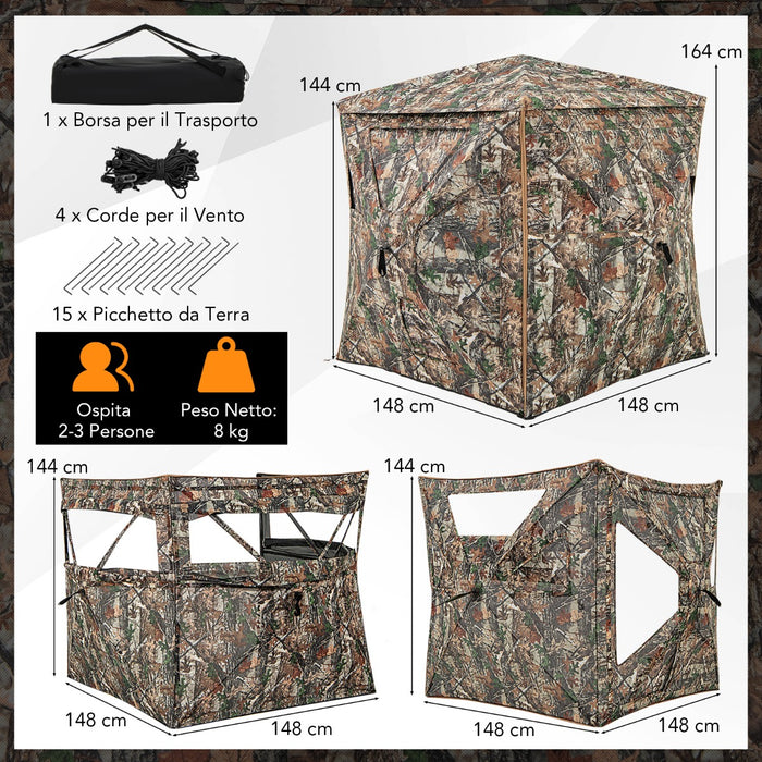 Tenda da caccia 5-in-1 staccabile per 2-3 persone, Tenda da terra a visione unidirezionale a 360¡ã con lucernario-Tende