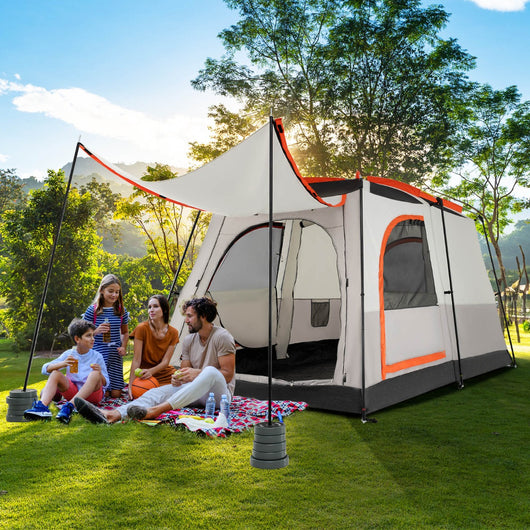 Tenda da campeggio a 6 posti con divisorio telo antipioggia borsa-Tenda a doppio strato impermeabile 323x211x189cm Grigio