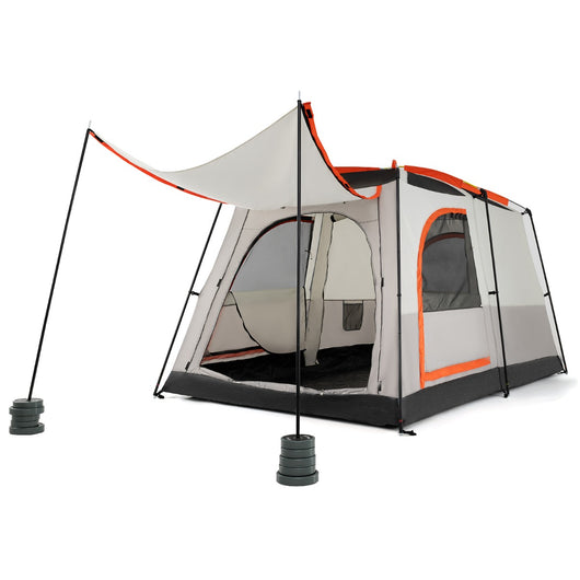 Tenda da campeggio a 6 posti con divisorio telo antipioggia borsa-Tenda a doppio strato impermeabile 323x211x189cm Grigio
