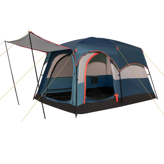 Tenda da campeggio a 6 posti con divisorio telo antipioggia borsa-Tenda a doppio strato impermeabile 323x211x189cm Blu