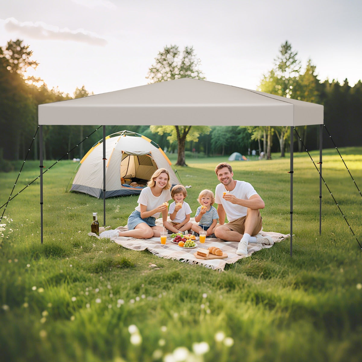 Tenda da campeggio per eventi commerciali da esterno pieghevole, 365 x 225 CM tenda a baldacchino pop-up con borsa portatile Beige-Tende parasole