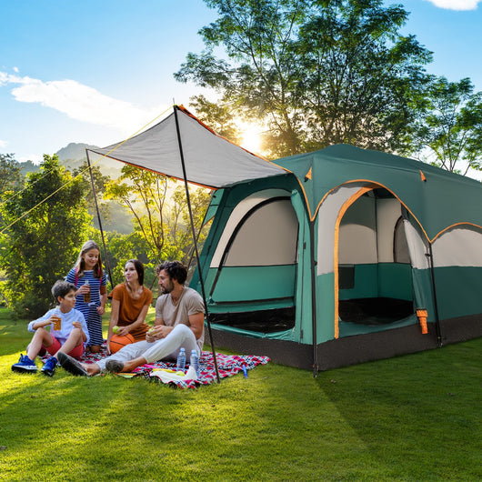 Tenda da campeggio a 6 posti con divisorio telo antipioggia borsa-Tenda a doppio strato impermeabile 323x211x189cm Verde