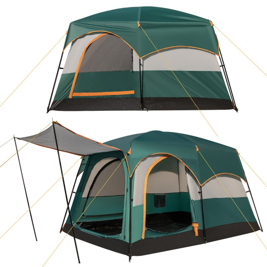 Tenda da campeggio a 6 posti con divisorio telo antipioggia borsa-Tenda a doppio strato impermeabile 323x211x189cm Verde