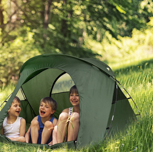 Tenda da campeggio per 2 persone con copertura esterna impermeabile, Tenda da campeggio 4 in 1 con lettino Verde-Tende