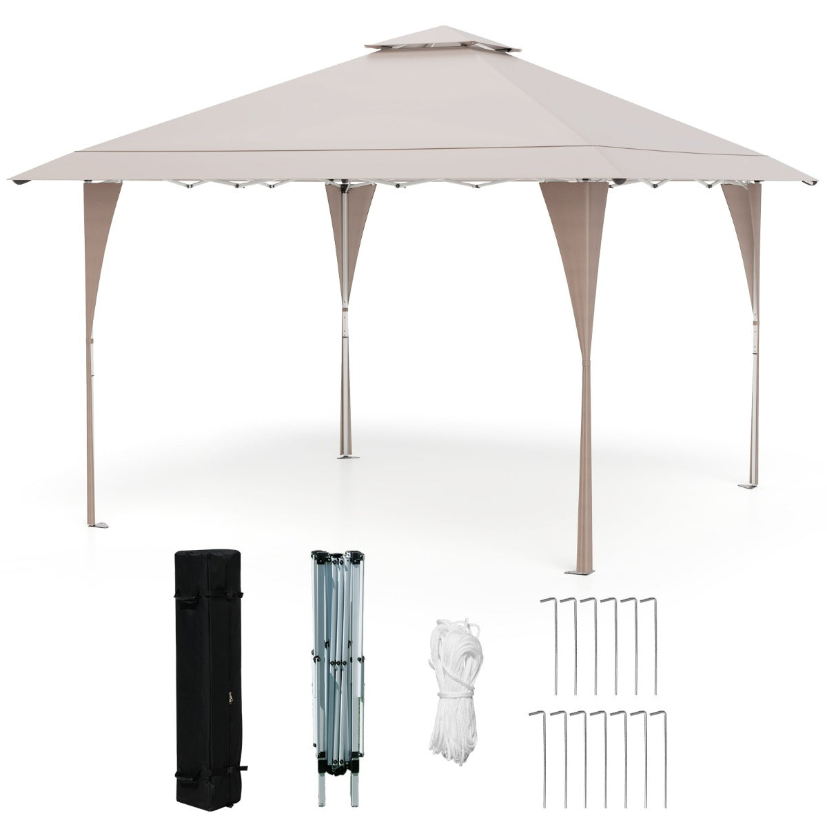 Tenda da gazebo con tetto ventilato e borsa per il trasporto, Riparo istantaneo regolabile 390 x 390 cm Khaki-Gazebo