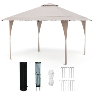 Tenda da gazebo con tetto ventilato e borsa per il trasporto, Riparo istantaneo regolabile 390 x 390 cm Khaki-Gazebo