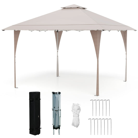 Tenda da gazebo con tetto ventilato e borsa per il trasporto, Riparo istantaneo regolabile 390 x 390 cm Khaki-Gazebo