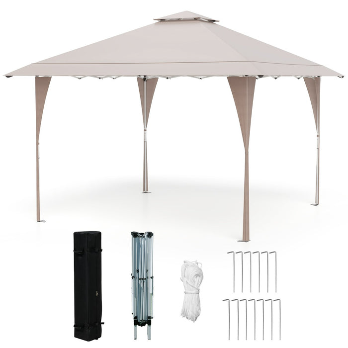 Tenda da gazebo con tetto ventilato e borsa per il trasporto, Riparo istantaneo regolabile 390 x 390 cm Khaki-Gazebo