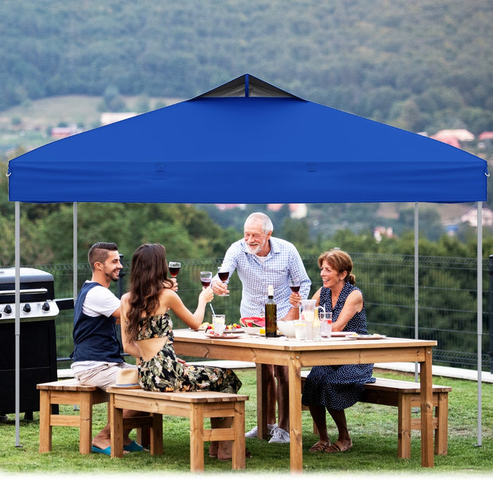 Gazebo pieghevole per patio all'aperto con blocco centrale, Gazebo pop-up da 295 x 295 cm Blu-Gazebo