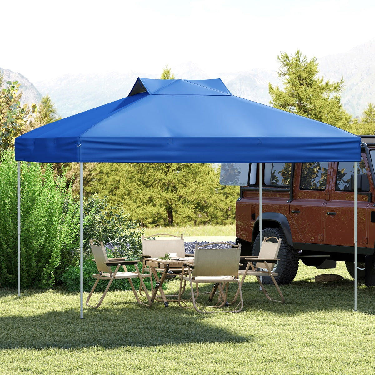 Gazebo pieghevole per patio all'aperto con blocco centrale, Gazebo pop-up da 295 x 295 cm Blu-Gazebo
