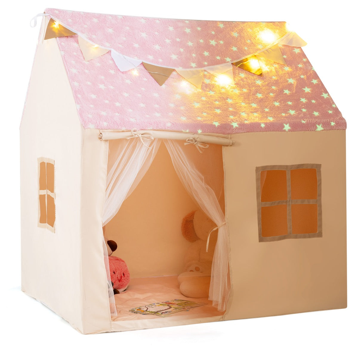 Tenda da gioco per bambini per bambini 3+ anni, Grande casa da gioco con stelle luminescenti Rosa-Tende e Casette per bambini