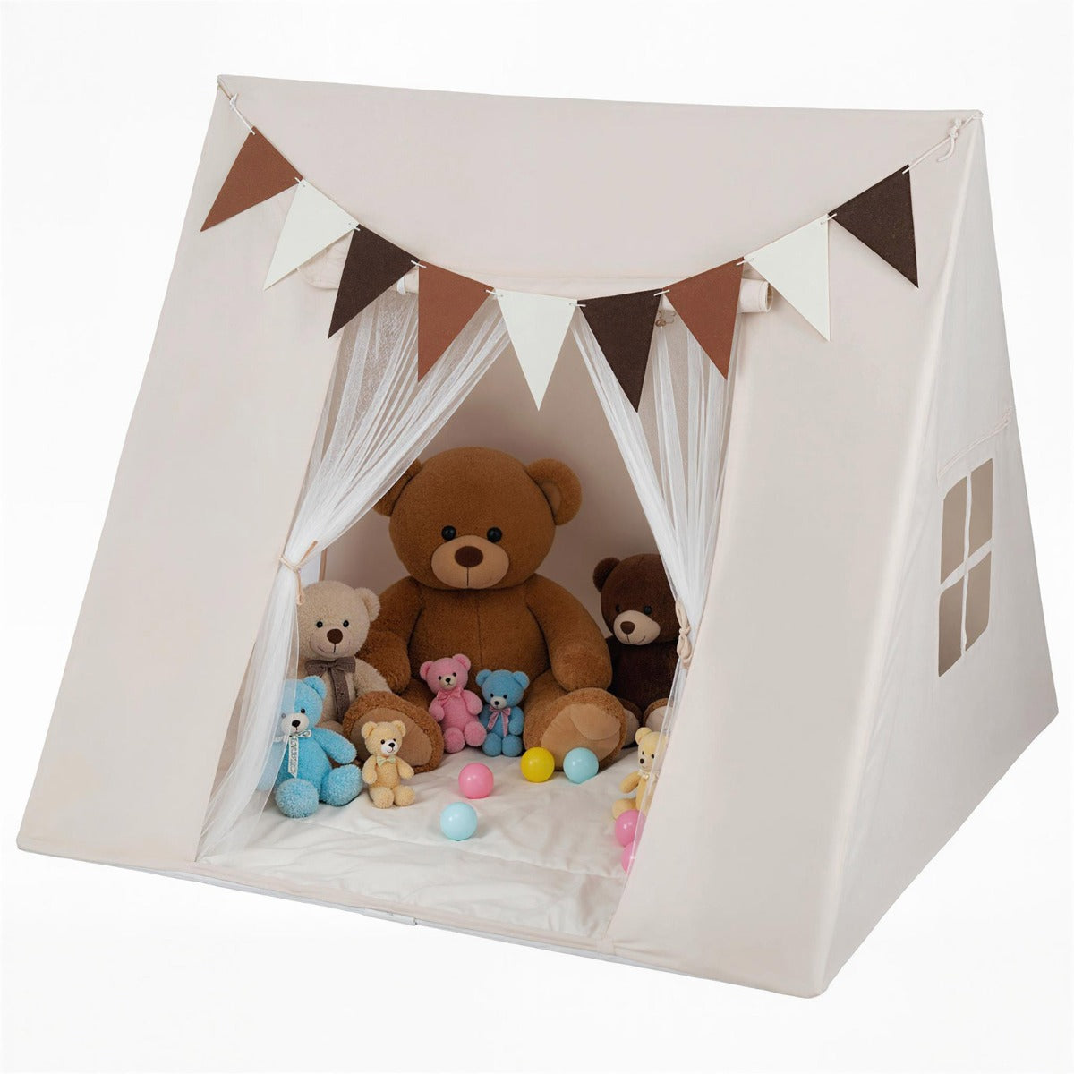 Tenda da gioco con angolo lettura e funzione tenda per dormire-Tenda da gioco interna con tappetino imbottito lavabile Beige