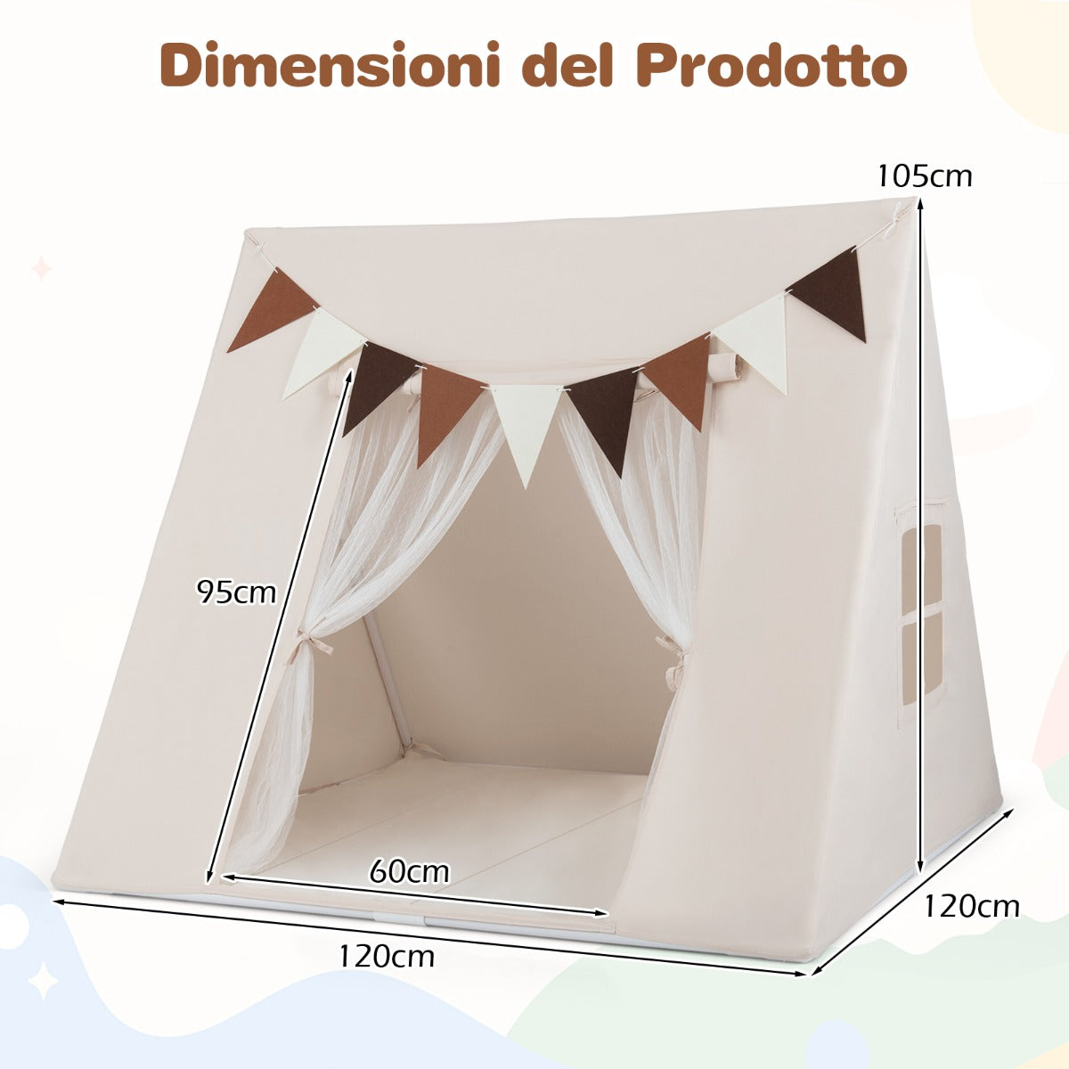 Tenda da gioco con angolo lettura e funzione tenda per dormire-Tenda da gioco interna con tappetino imbottito lavabile Beige